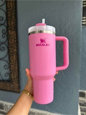 Stanley Pink Insulated Travel Tumbler with Handle and Straw Lid